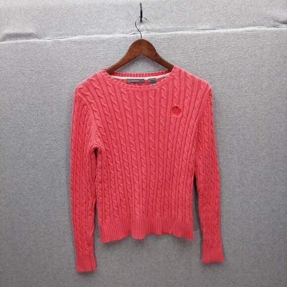 Liz Claiborne Womens Cable Knit Sweater Coral S 100% Cotton Crew Neck - Picture 2 of 7